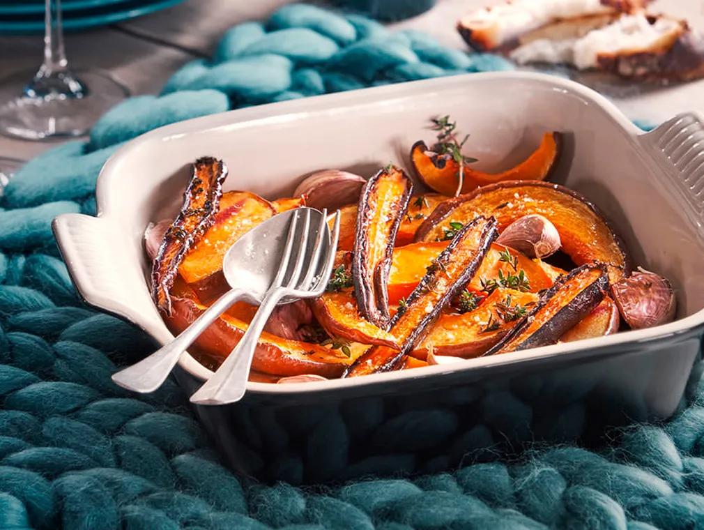 Zucca e carota arrosto con aglio e timo