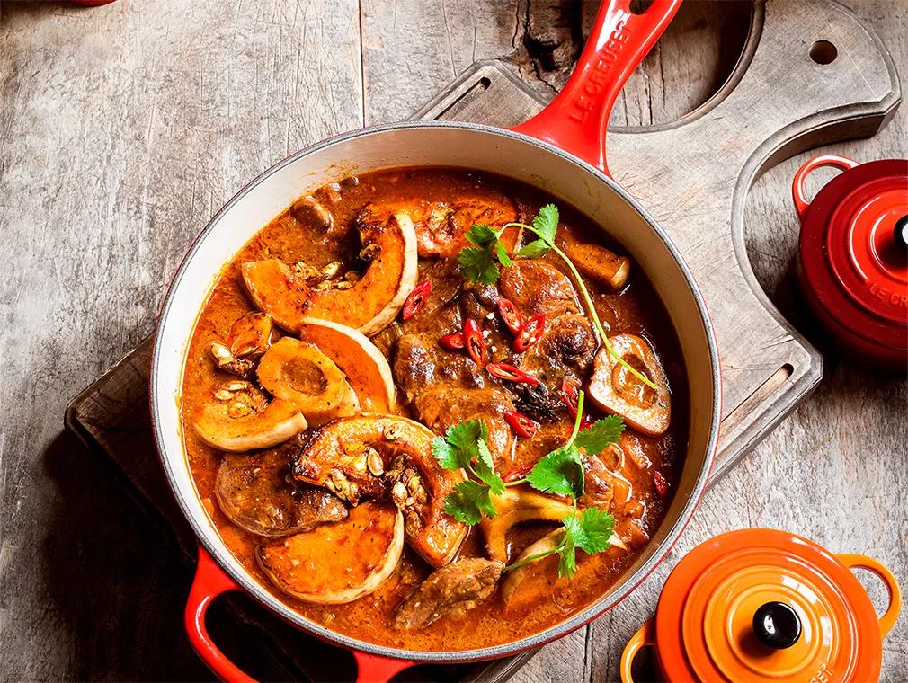 Casseruola di vitello al miso e burro nocciola con zenzero e zucca al forno